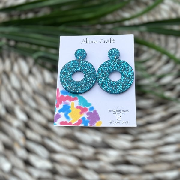 Sea Blue and Glitter Acrylic Earrings