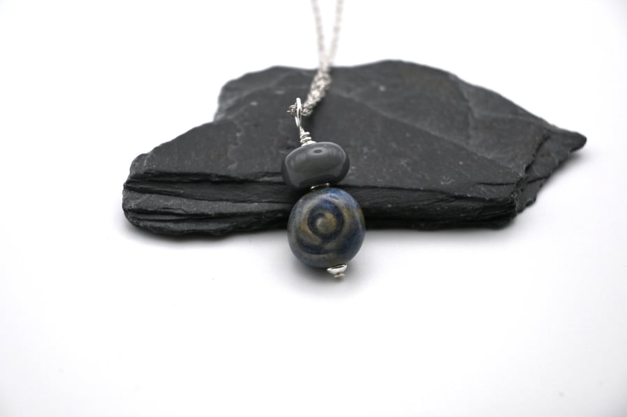 grey ceramic rose pendant necklace