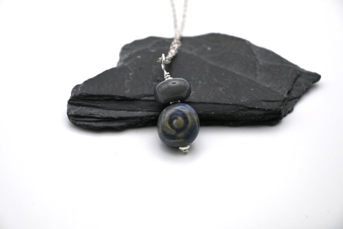 grey ceramic rose pendant necklace