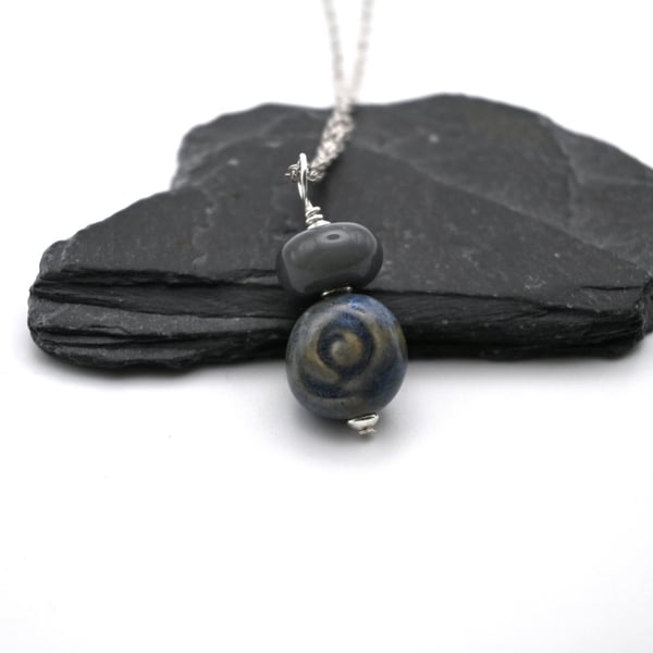 grey ceramic rose pendant necklace