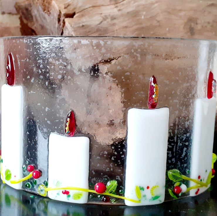 Fused Glass Christmas advent candles freestandi... - Folksy