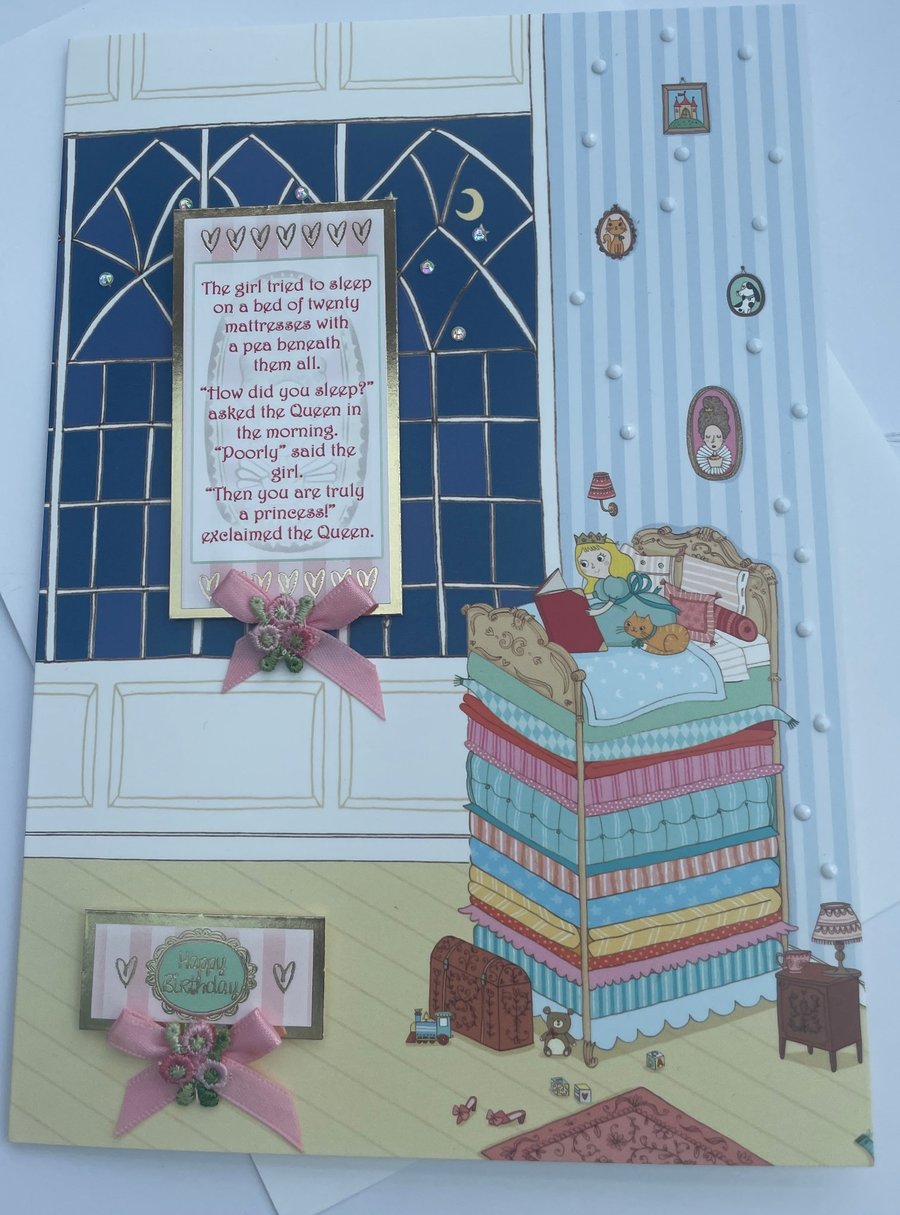 The Princess and the pea fairy tale little girls birthday card