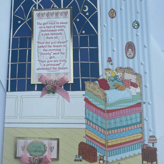 The Princess and the pea fairy tale little girls birthday card