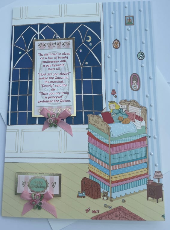 The Princess and the pea fairy tale little girls birthday card