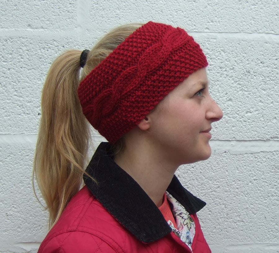 Red Cable Knit Headband 