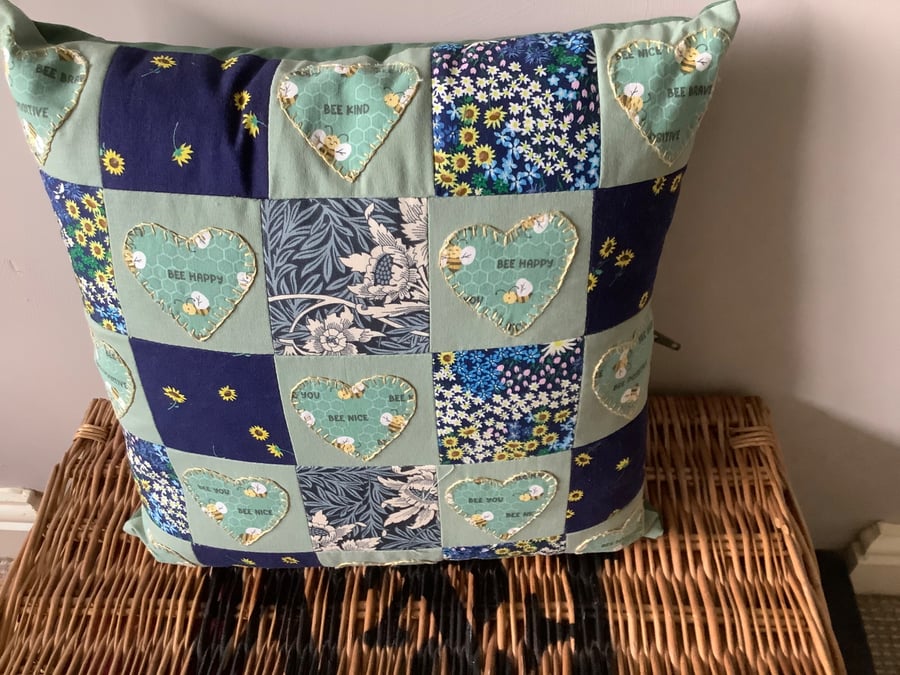Patchwork Bee and Flower Cushion
