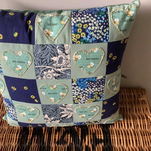 Patchwork Bee and Flower Cushion