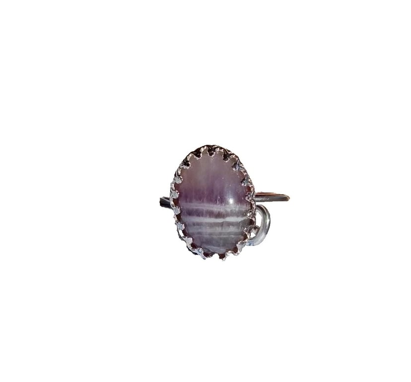 Sterling Silver Adjustable Ring Chevron Amethyst Oval Gemstone Jewellery Gift