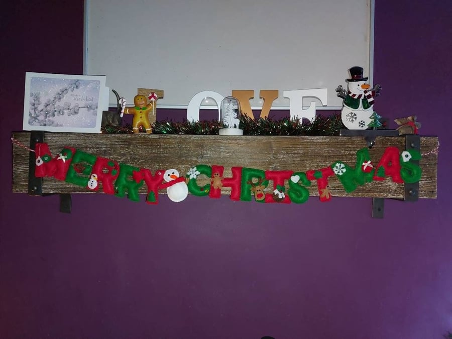 Merry Christmas Felt Banner - Hand-stitched Christmas Garland