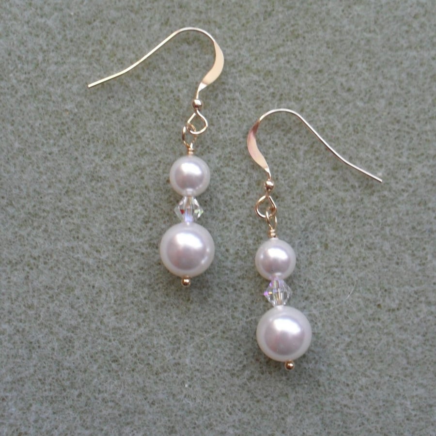 Gold Filled Earrings With Pearls and Crystals From Swarovski