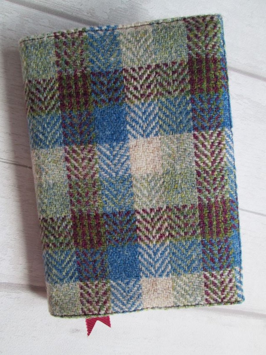 A6 'Harris Tweed' Reusable Notebook, Diary Cover - Herringbone Check and Liberty