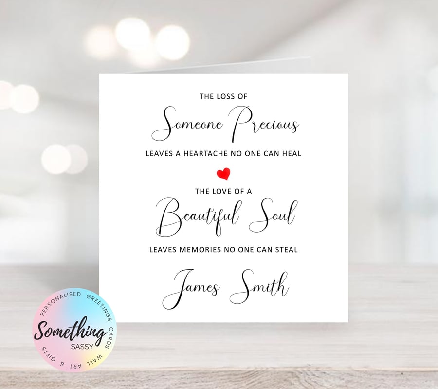 Personalised Watercolour Sympathy and Loss Card - Typography Text