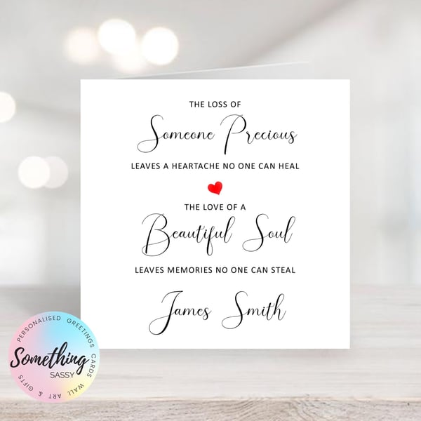 Personalised Watercolour Sympathy and Loss Card - Typography Text