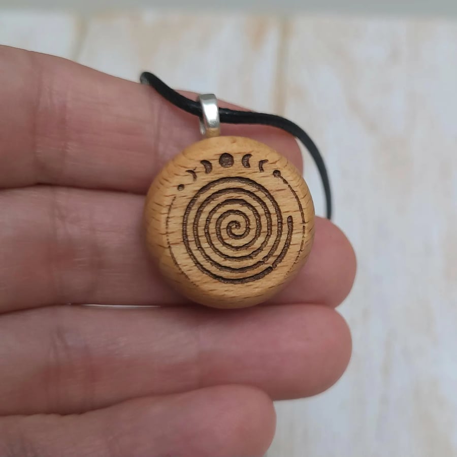 Spiral of Life & Moon Phases Pendant 