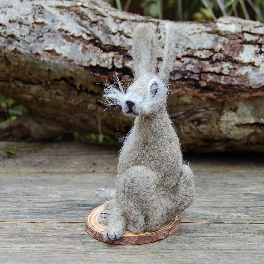 Needle Felt Hare - wool hare - hare ornament  -  grey brown