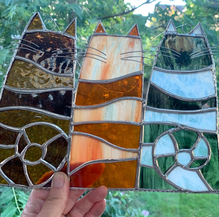 Stained Glass Cat Trio Suncatcher - Handmade Ha... - Folksy