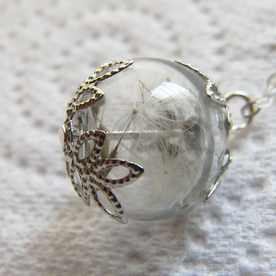 Real Dandelion Seeds Tiny Glass Globe Necklace - MAKE A WISH
