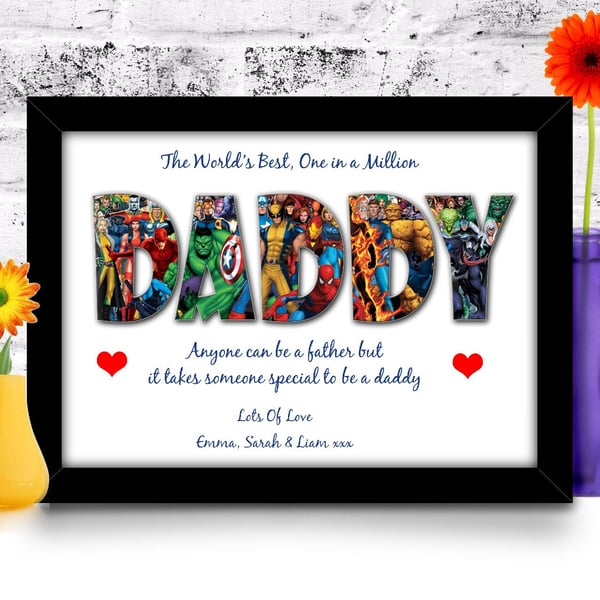 Personalised Gift for Daddy Dad or Grandad from children with Marvel Superhero