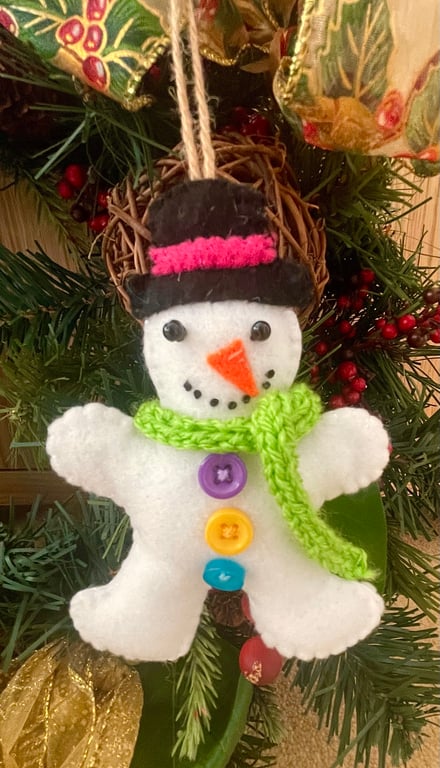 Felt snowman with green scarf 