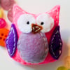 Handmade Felt Owl Brooch - Bird Brooch - Cute Pink and Purple Owl