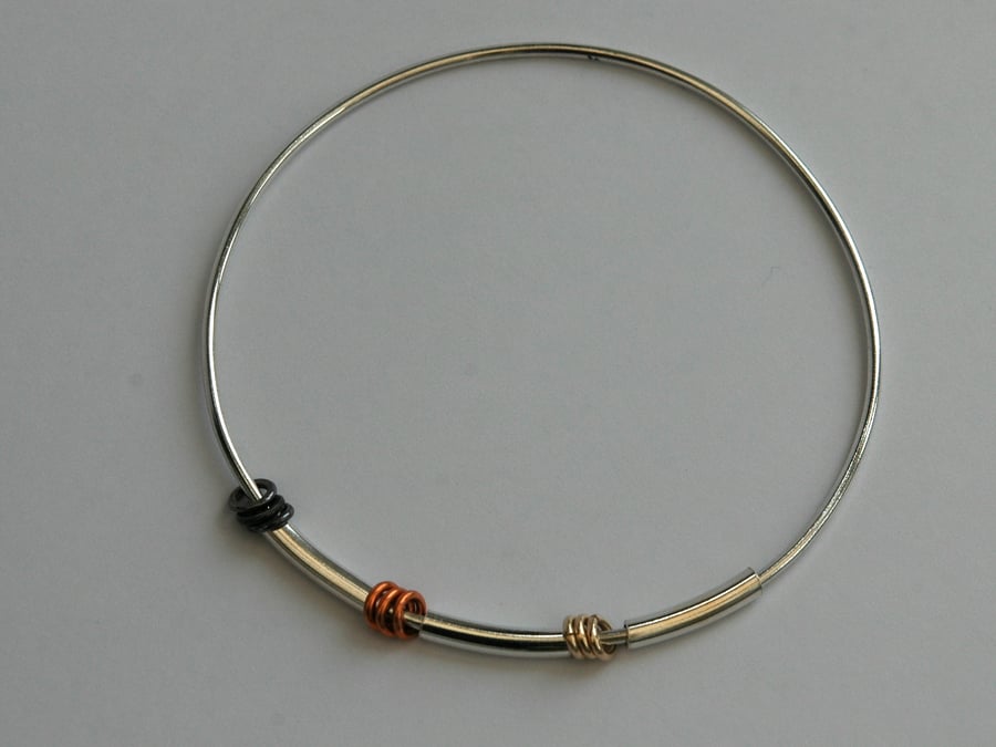 Three Metals Mobile Bangle in Sterling Silver with 9ct Gold and Copper,  B81