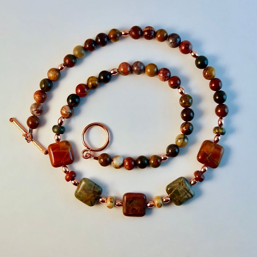 Red Creek Jasper Necklace With Copper - Handmade In Devon