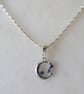 Moon and Stars Pendant with Blue Rhinestones and Silver plated Chain