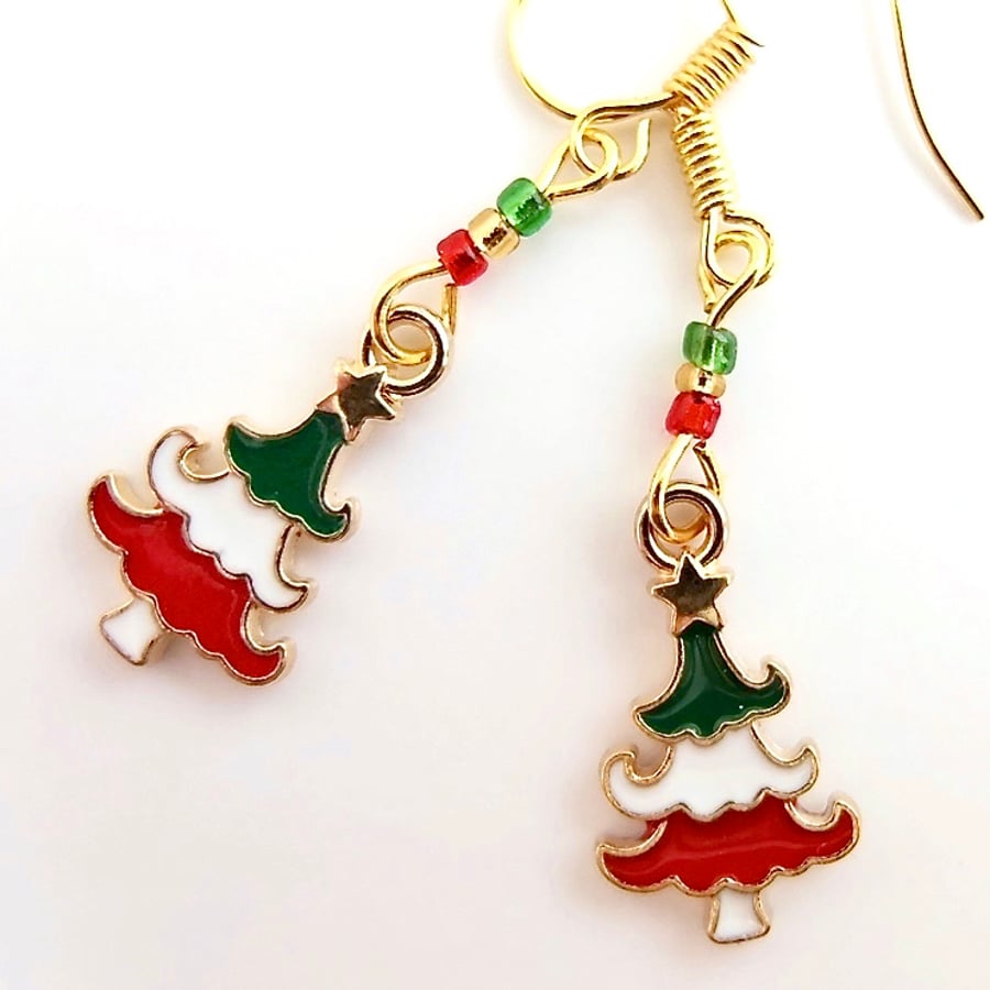 Christmas Tree Earrings With Glass Beads - Free UK Delivery