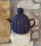 Small Tea Cosy for 2 Cup Tea Pot, Navy Tweed, Hand Knitted
