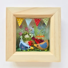 Shadow box frame square  Tom & Barbara allotment chickens.