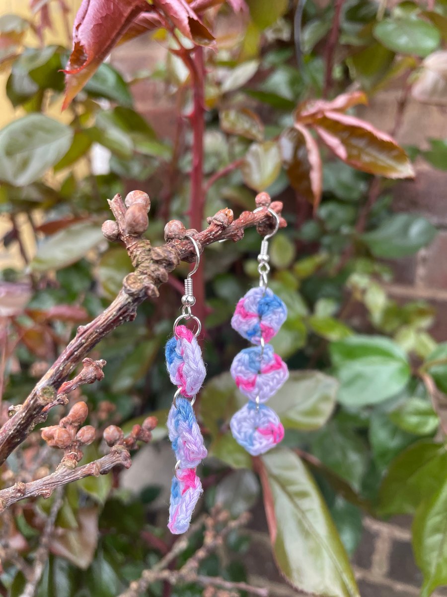 Crochet dangle earrings three mini granny squares