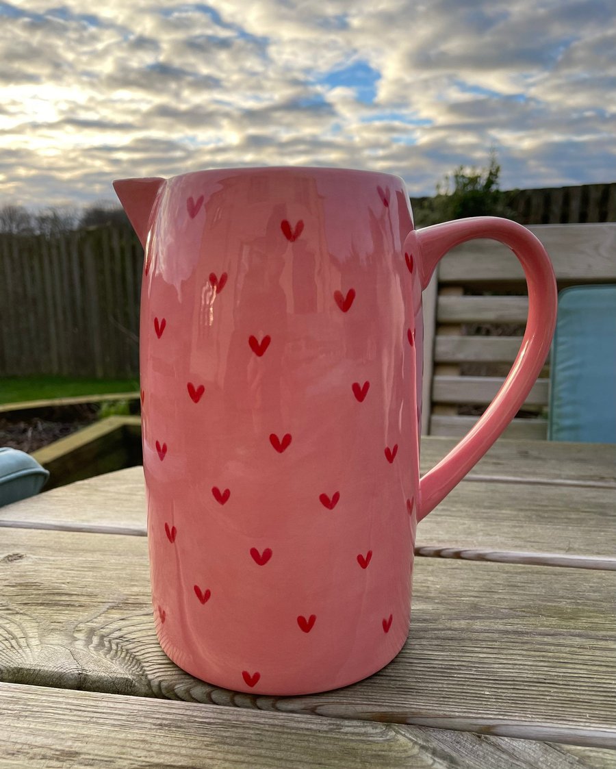 Pink and Red Sweetheart Vase, Jug, Ceramic Pottery, Hand Painted 