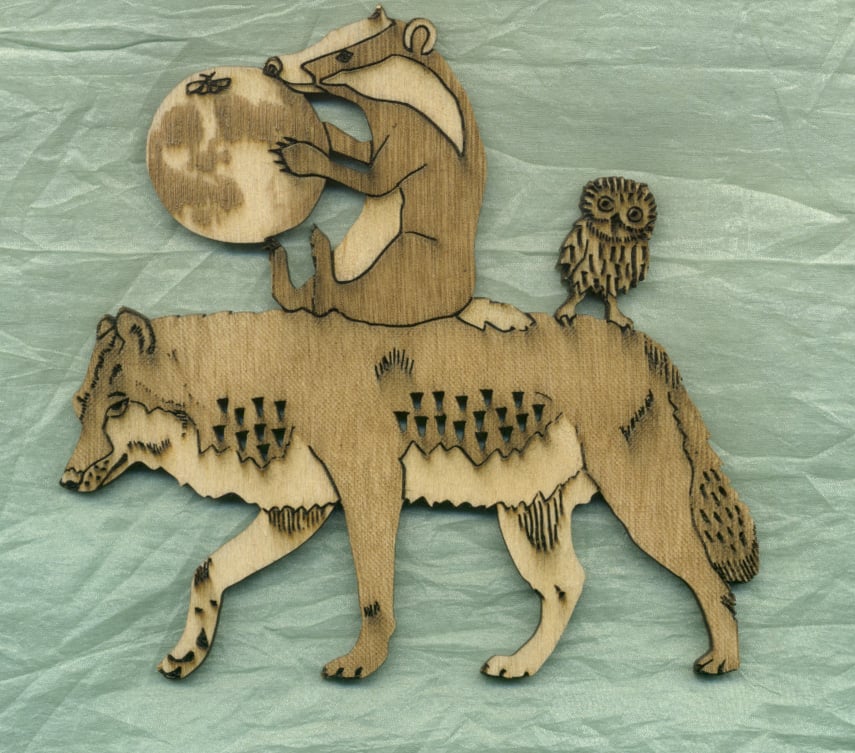 Wolf,badger and little owl animal stack 