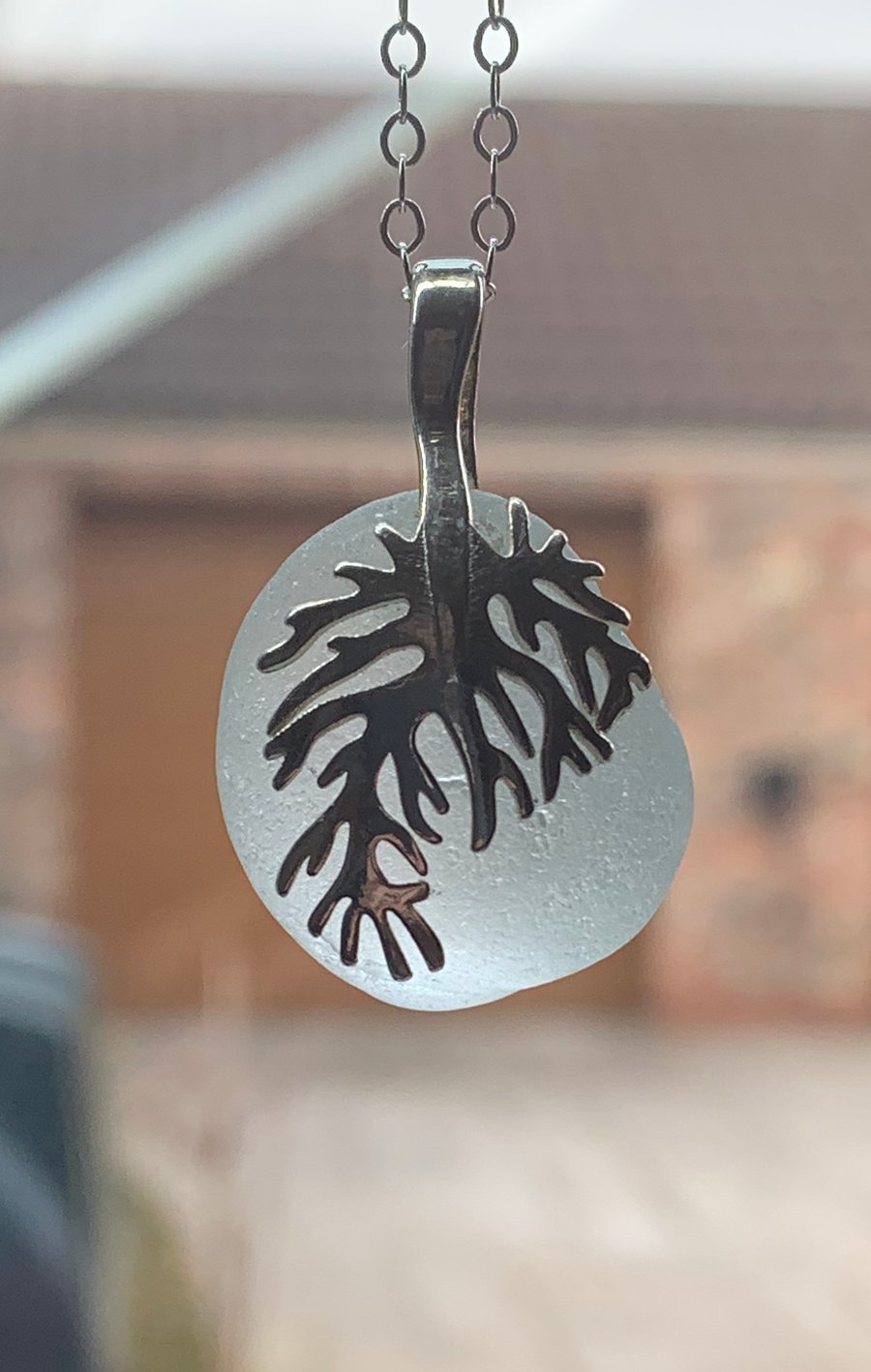 Sterling silver mounted aqua seaglass drop