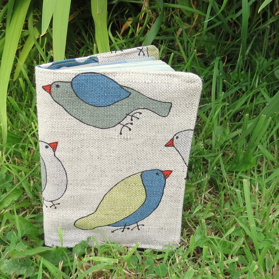 Birds.  A fabric passport sleeve with a whimsical bird design.  Passport cover.