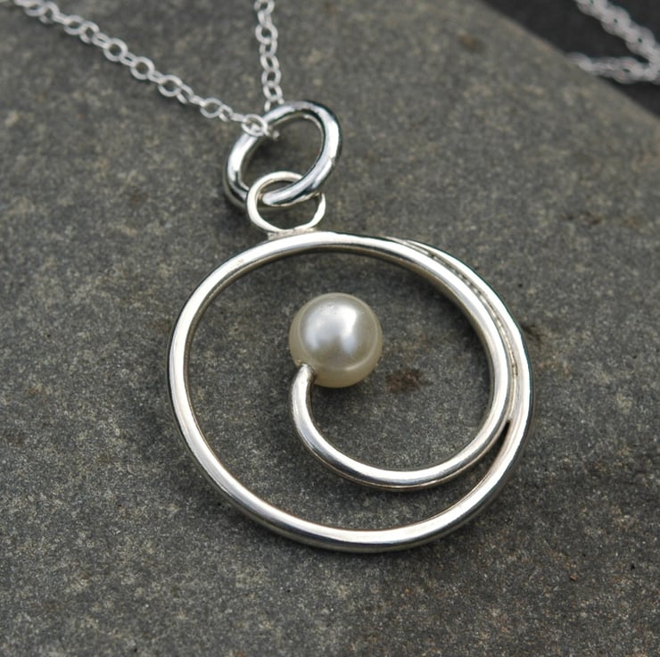Sterling Silver Spiral Pendant with Pearl, P130 - Folksy