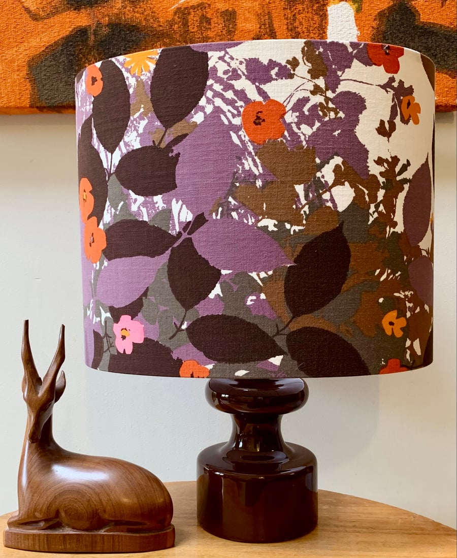 RETRO Purple Leaf Priscilla  Bernard Wardle 60s 70s Vintage Fabric Lampshade 