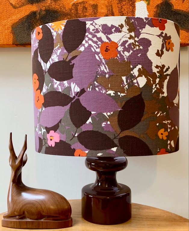 RETRO Purple Leaf Priscilla  Bernard Wardle 60s 70s Vintage Fabric Lampshade 