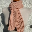 Handmade crochet scarf in powder pink wool mix yarn