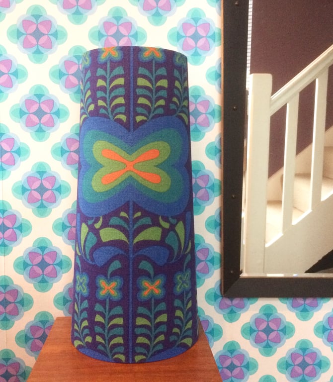 BLUE INDIAN SUMMER Jyoti Bhomik Heals BARKCLOTH Vintage Fabric Lampshade option 