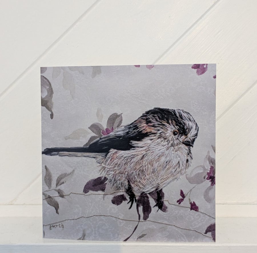 Long-Tailed Tit Embroidery Art Greeting Cards