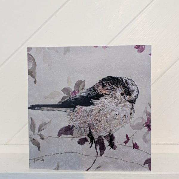 Long-Tailed Tit Embroidery Art Greeting Cards