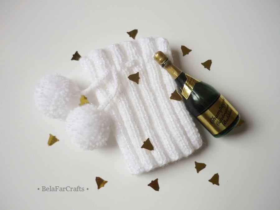 Sparkling white bottle cosy - Wine bottle cover - Party table decor