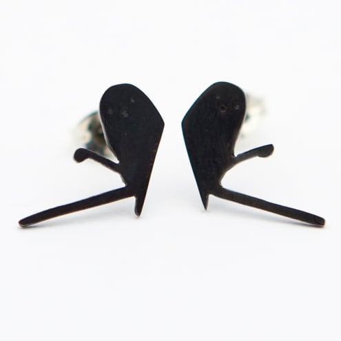Long Tailed Tit Oxidised Silver Stud Earrings
