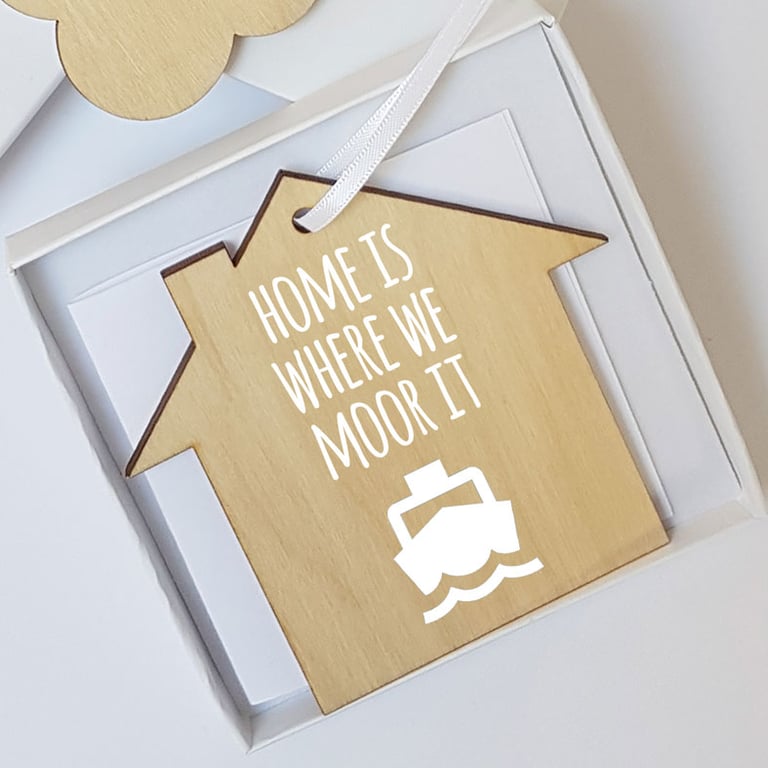 Boat Gift Boxed Message Mini Plaque - 'Home is Where We Moor It'