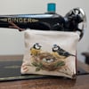 Blue tit nest linen small zip pouch