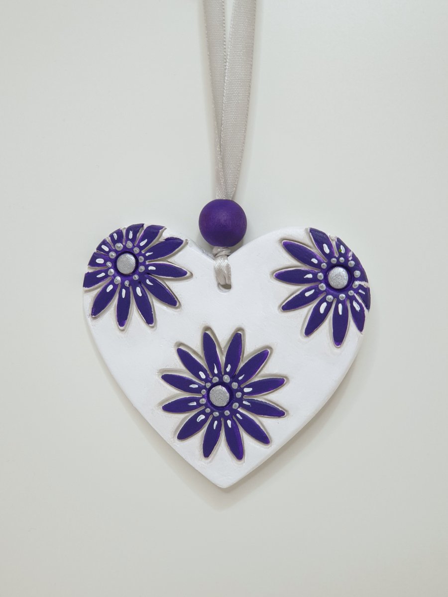 Floral heart clay hanging decoration, pretty gift for Mothers day