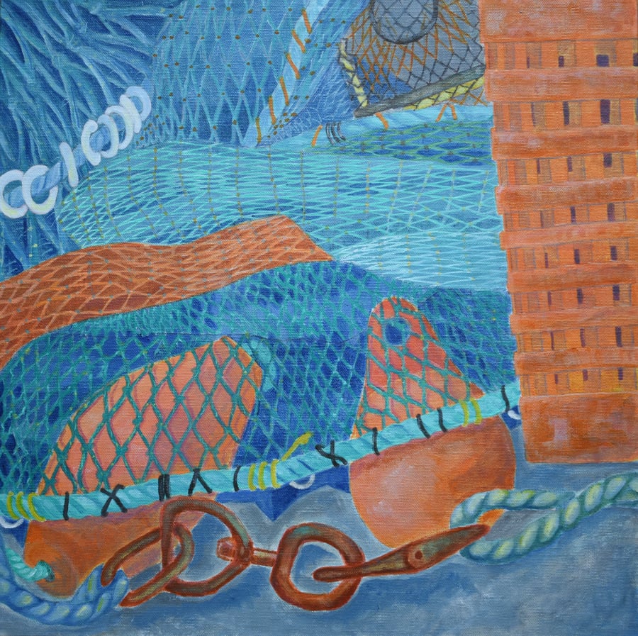 Dunbar Harbour Nets - Original acrylic painting