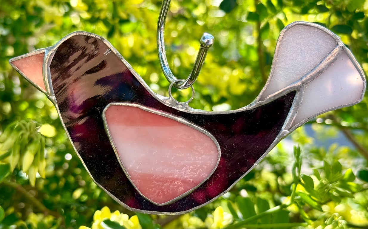 Stained Glass Dove Suncatcher - Maroon-purple body with sunset orange wing