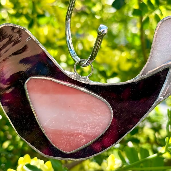 Stained Glass Dove Suncatcher - Maroon-purple body with sunset orange wing